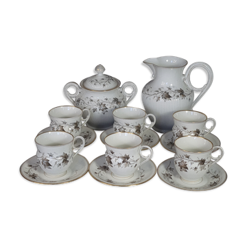 Ancien service à café 8 pcs porcelaine décor peint de pampres vers 1900