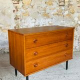 Vintage chest of drawers, Scandinavian teak style, circa 60 metal feet