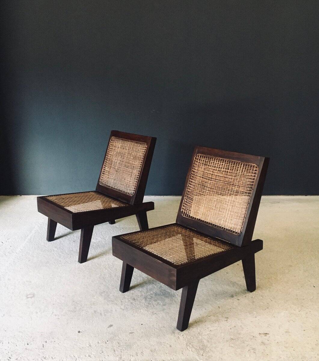Low Modernist Folding Chairs by Pierre Jeanneret for Chandigarh, India, 1960s, Set of 2
