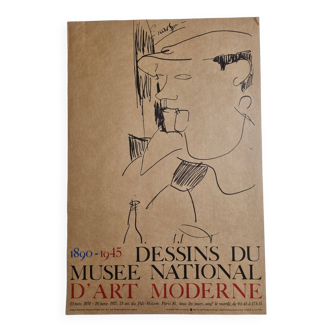 Affiche d'expostion, portrait de Picasso d'après Amédeo Modigliani, 1975