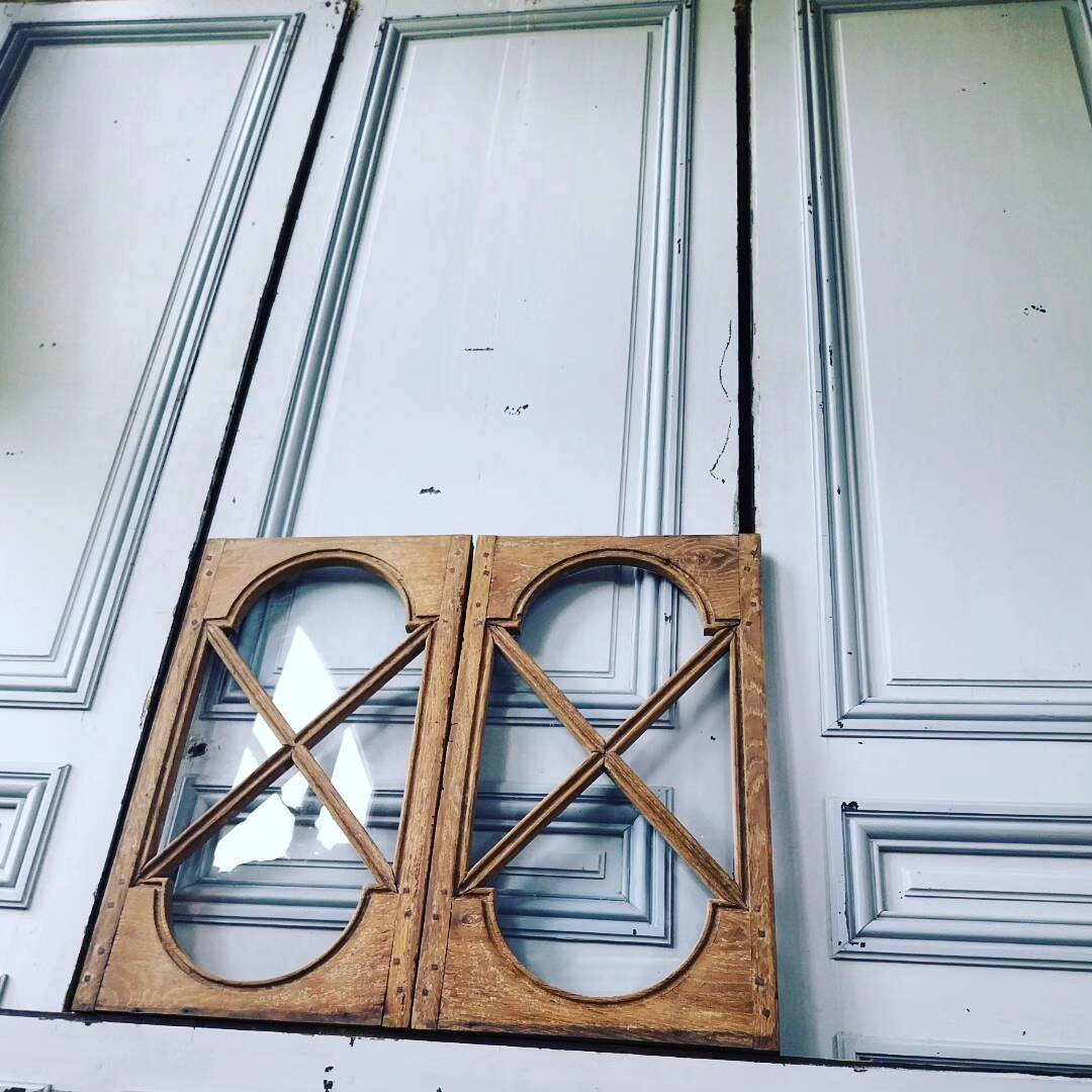 2 old small oak windows