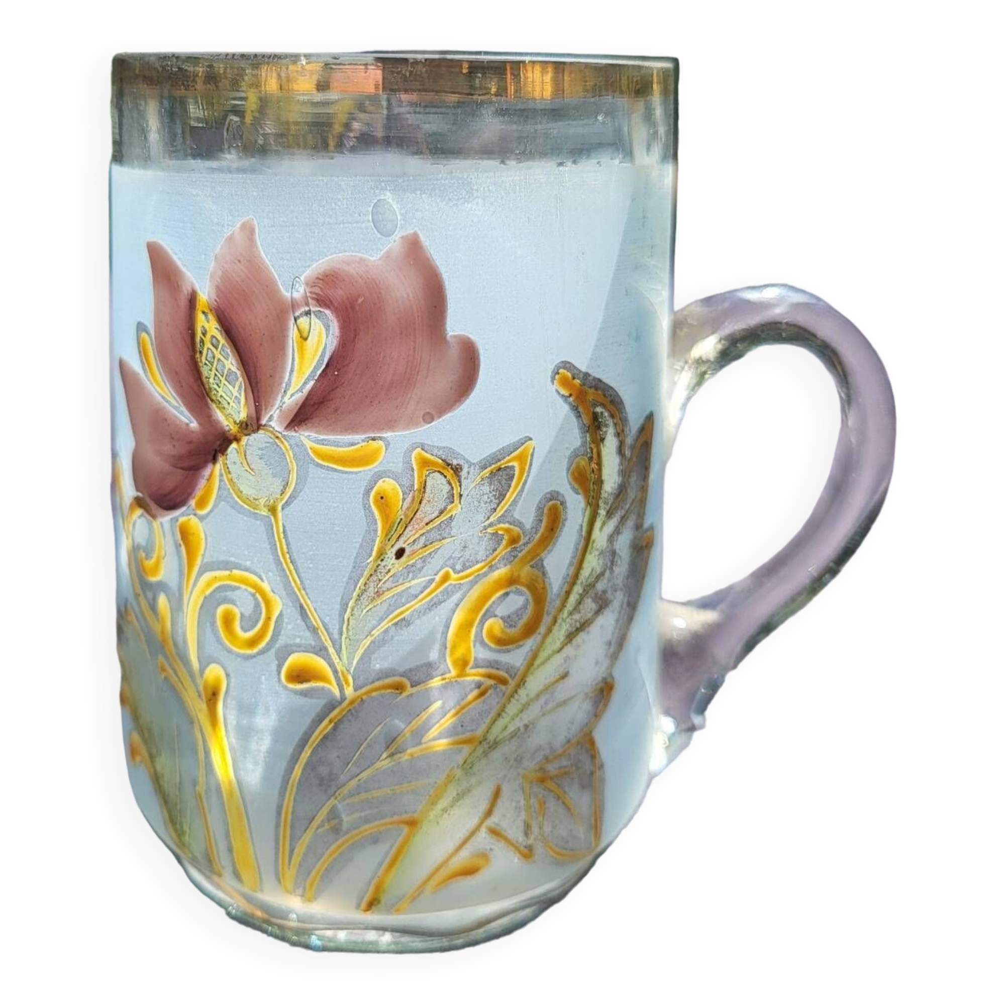 Old enameled blown glass cup