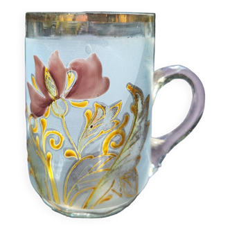 Tasse verre soufflé émaillé ancienne