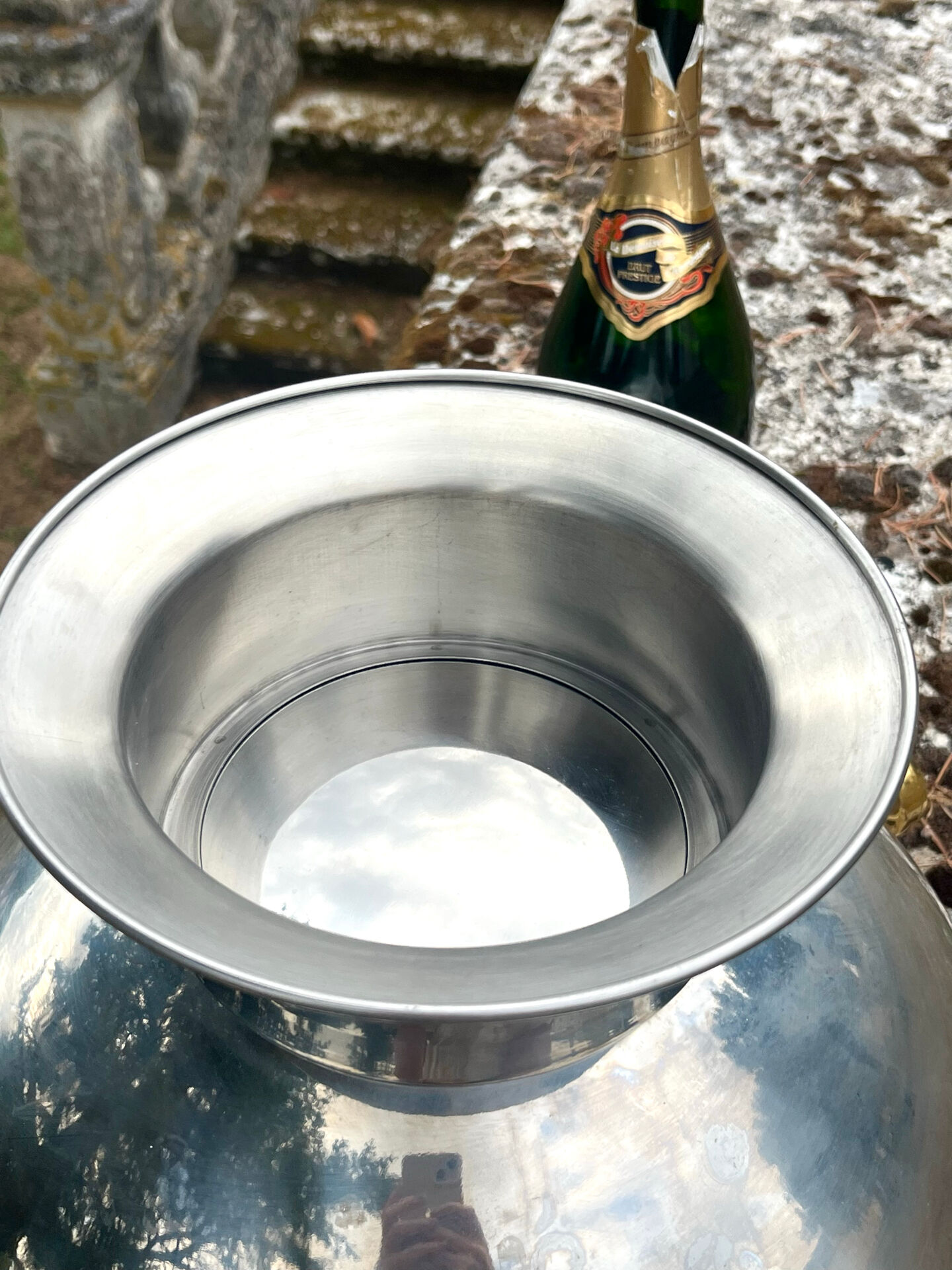 Large Aluminium Champagne Ice Bucket with Gold Tone Handles