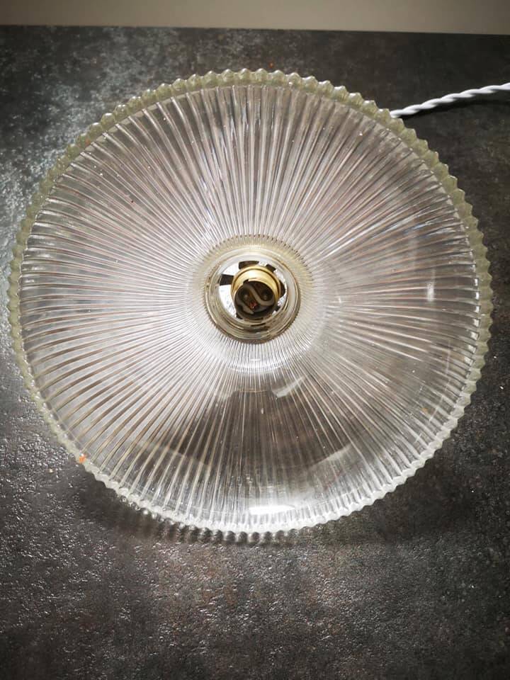 Art deco holophane streaked glass suspension 1930