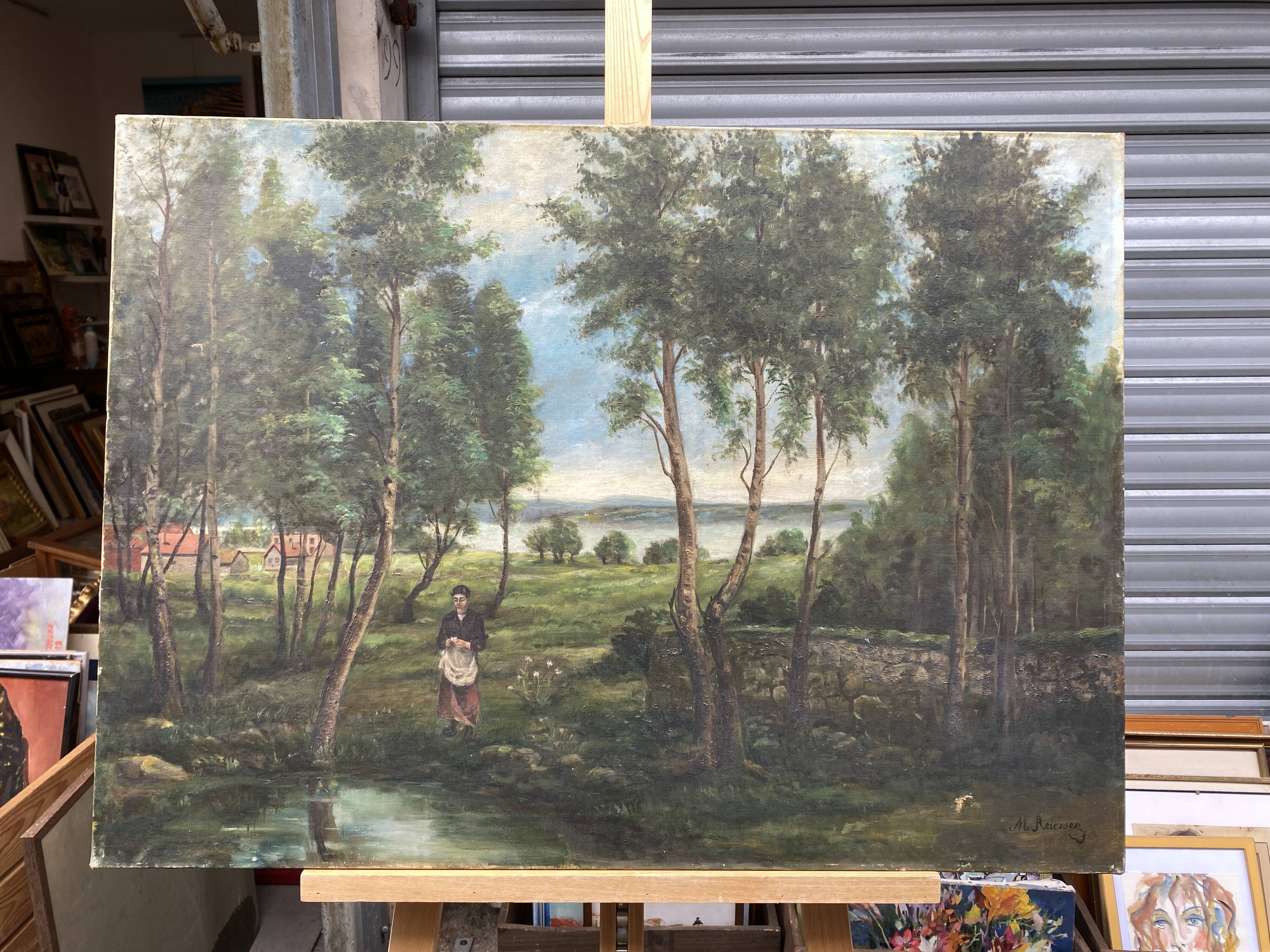 Oil on canvas, old landscape, early 20th century