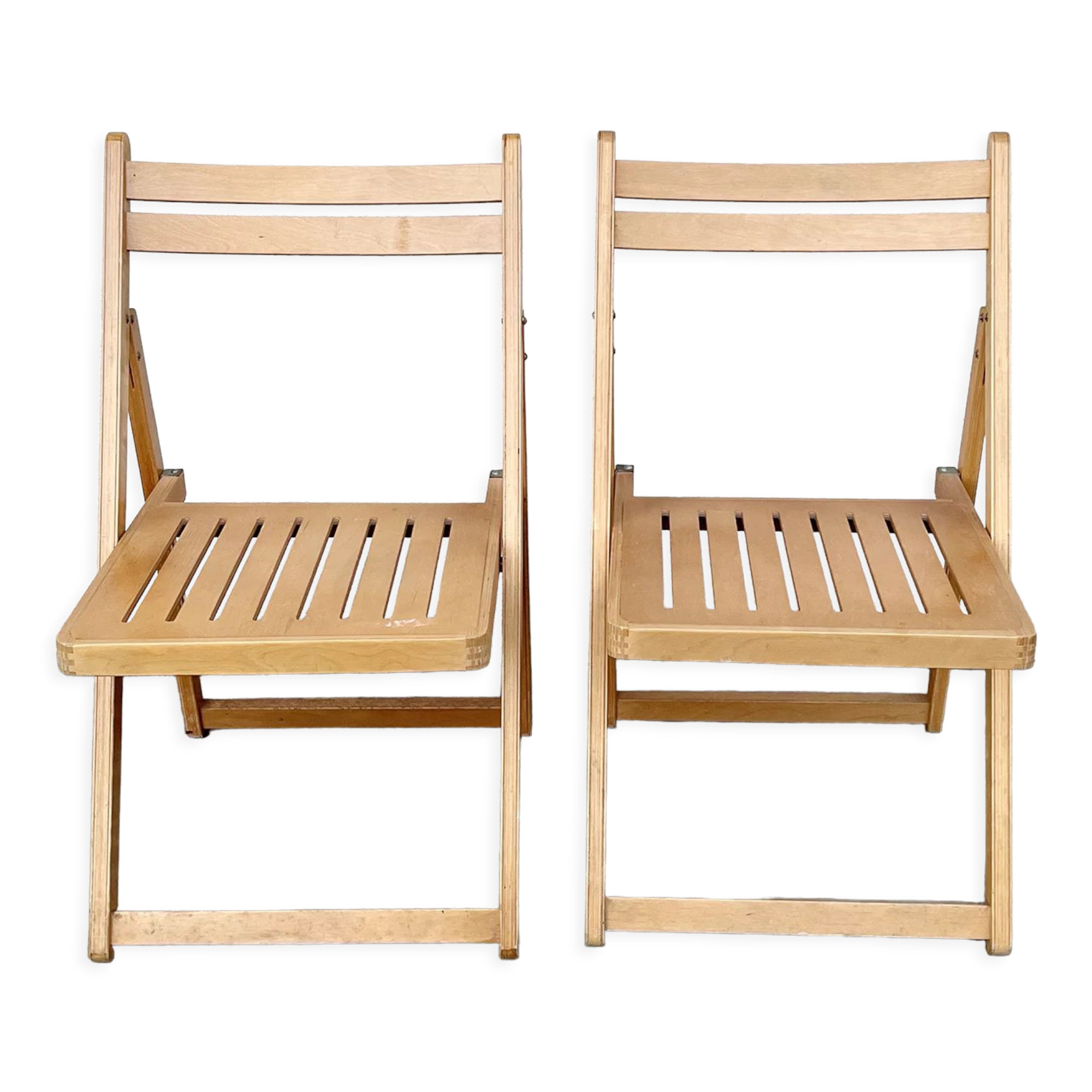 Pair of beech folding chairs