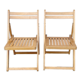 Pair of beech folding chairs