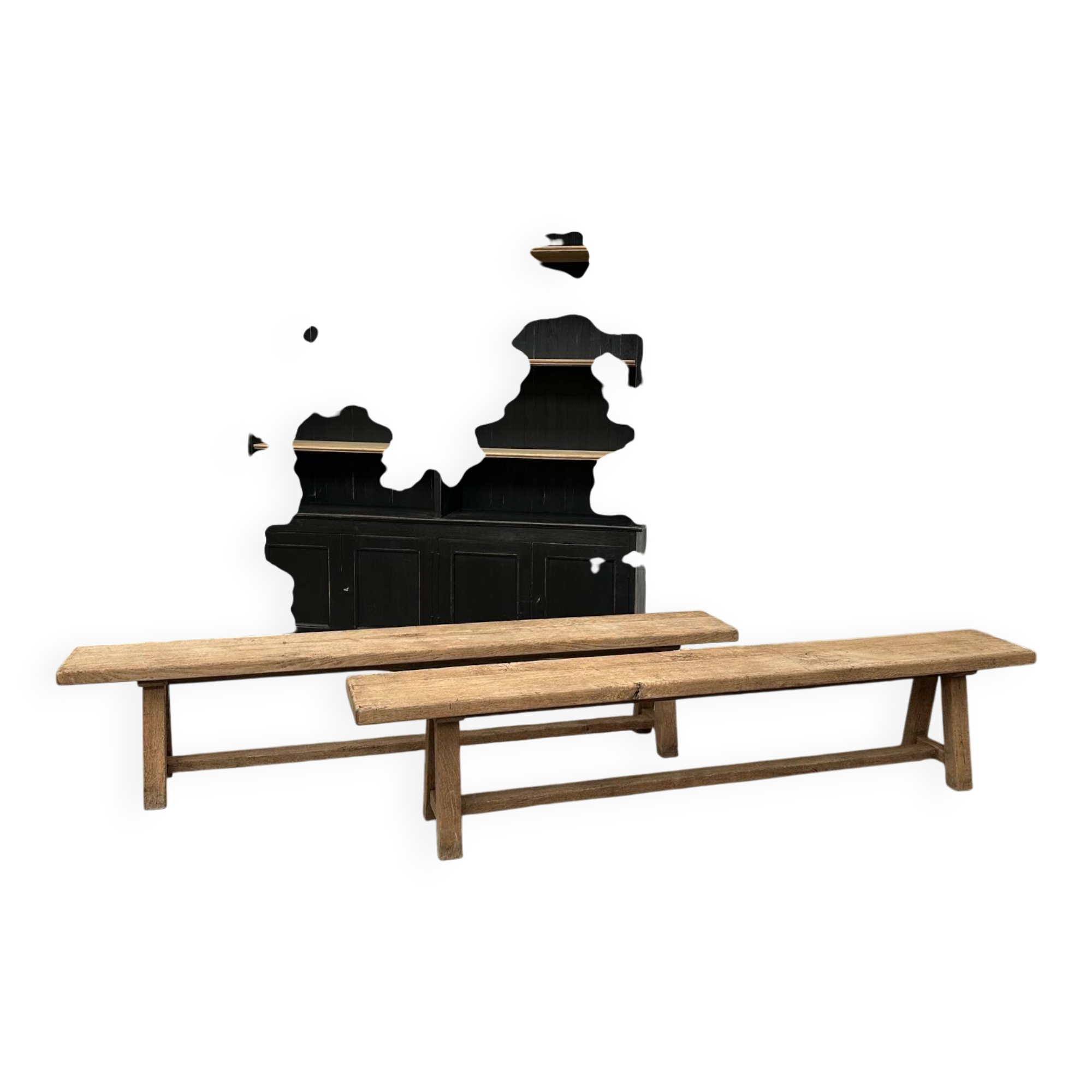Pair of solid oak farm benches