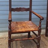 Pair of wooden and straw farmhouse armchairs