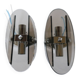 Pair of space age design smoked glass wall lights made in Italy 1970