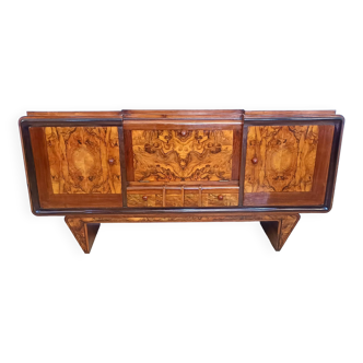 Art Deco Walnut, Briar Root and Ebonized Beech Sideboard, Italy