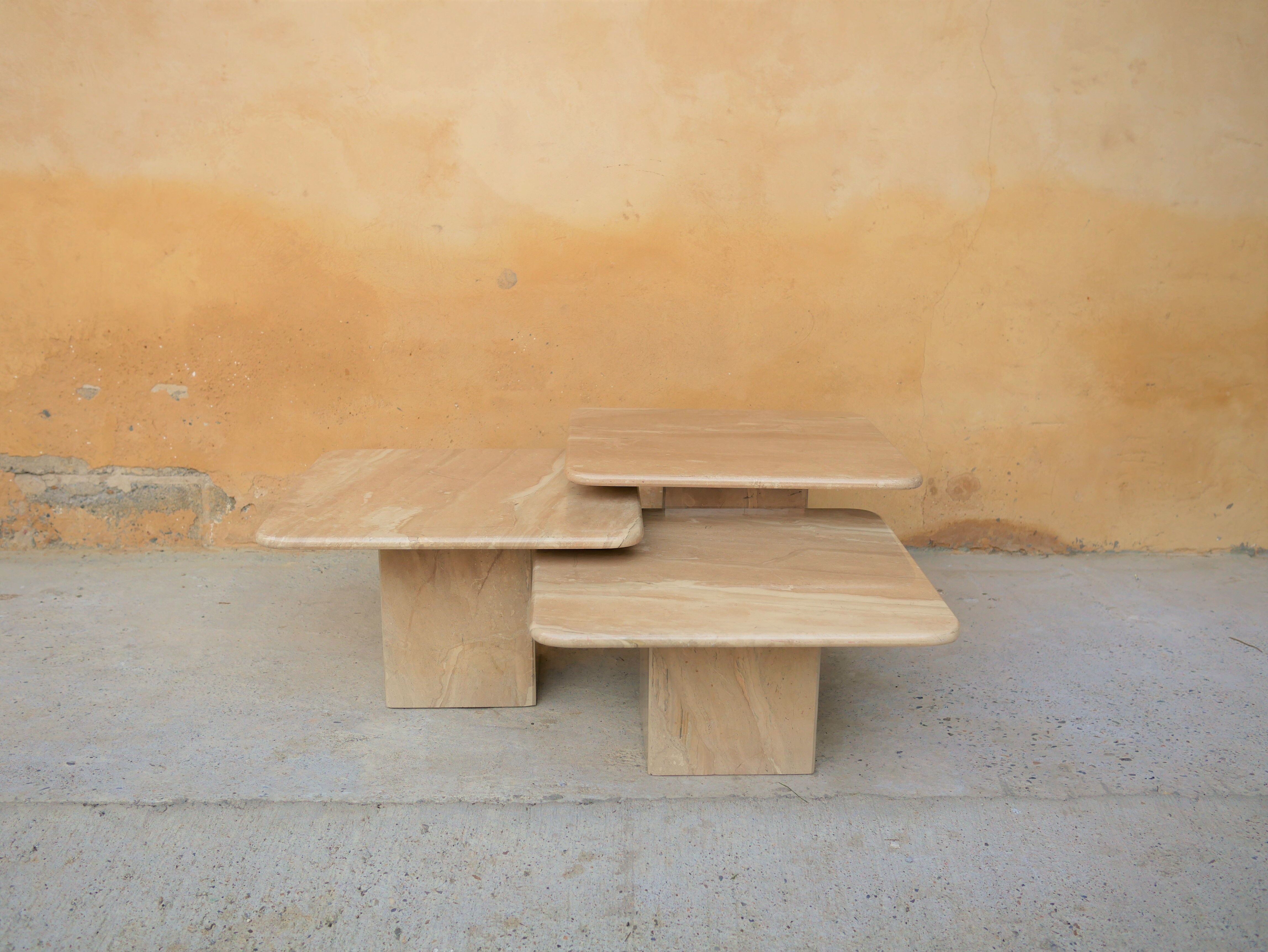 Series of 3 vintage marble coffee tables