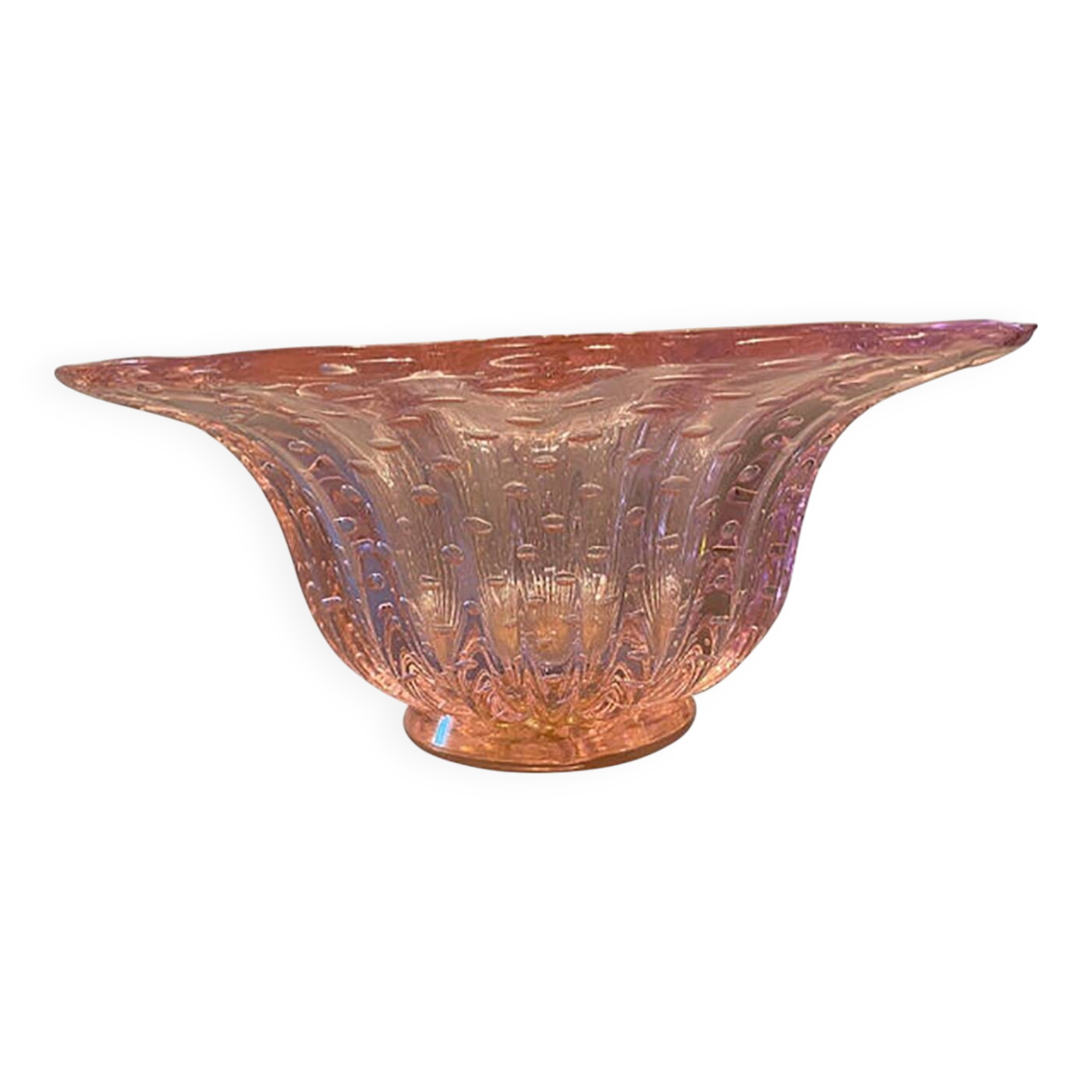 Glass Pink Vase With Gold and Bubble Air Round Shape