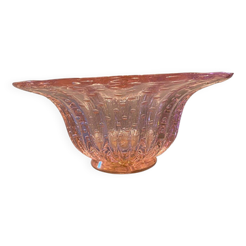 Glass Pink Vase With Gold and Bubble Air Round Shape