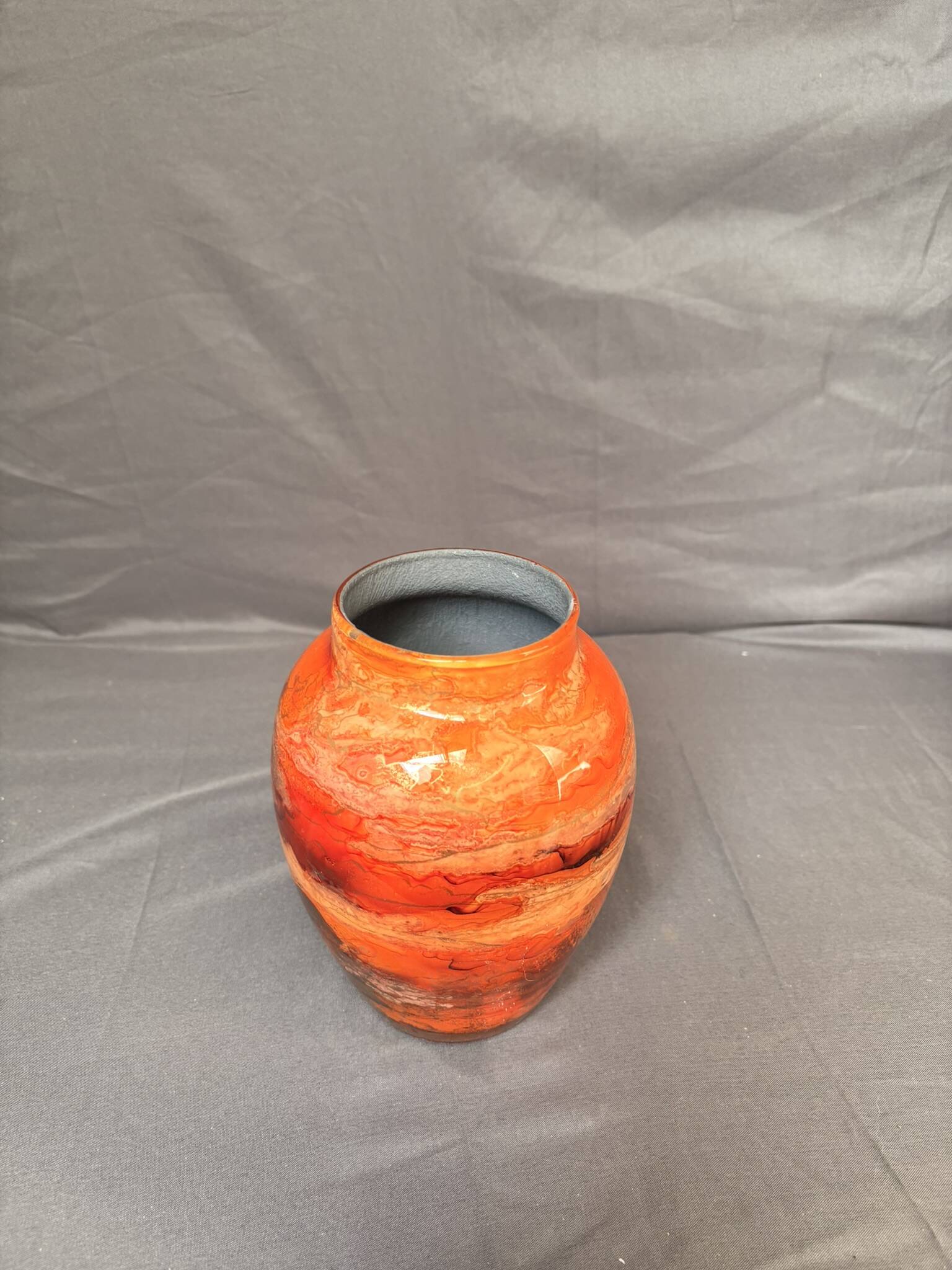 Antique Lacquered Orange Glass Vase Signed Jean Noel Bouillet