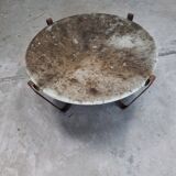 Table basse brutaliste acier et pierre