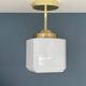 Suspension / plafonnier globe vintage carré en opaline blanche