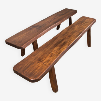 Pair of Scandinavian benches in Solid Elm by Olavi Hanninen 1960.