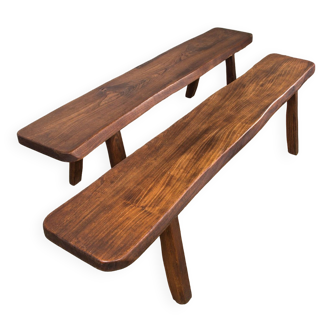 Pair of Scandinavian benches in Solid Elm by Olavi Hanninen 1960.