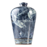 Art Nouveau Vase Herons and Flowers, J.W. Mijnlieff, Holland Utrecht 1900s