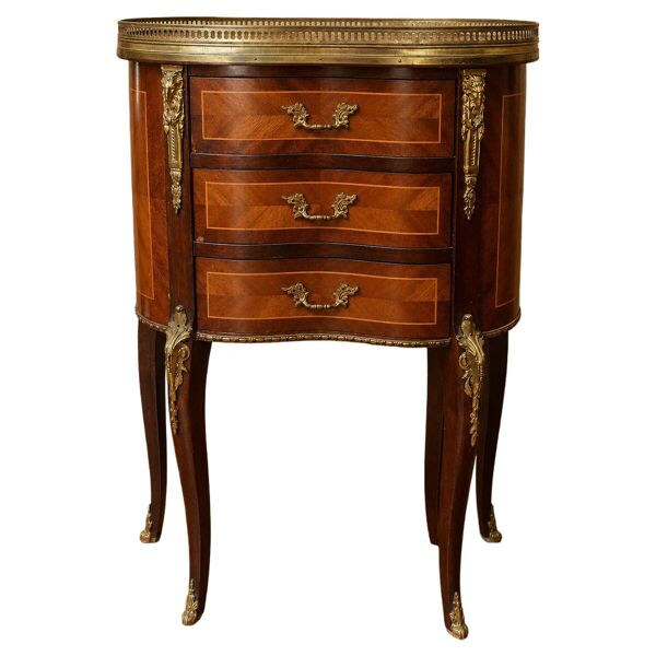 Commode de Dame demi-lune de style Louis XV en marqueterie et bronze doré