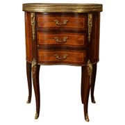 Lady's demi-lune commode in Louis XV style with marquetry and gilded bronze.