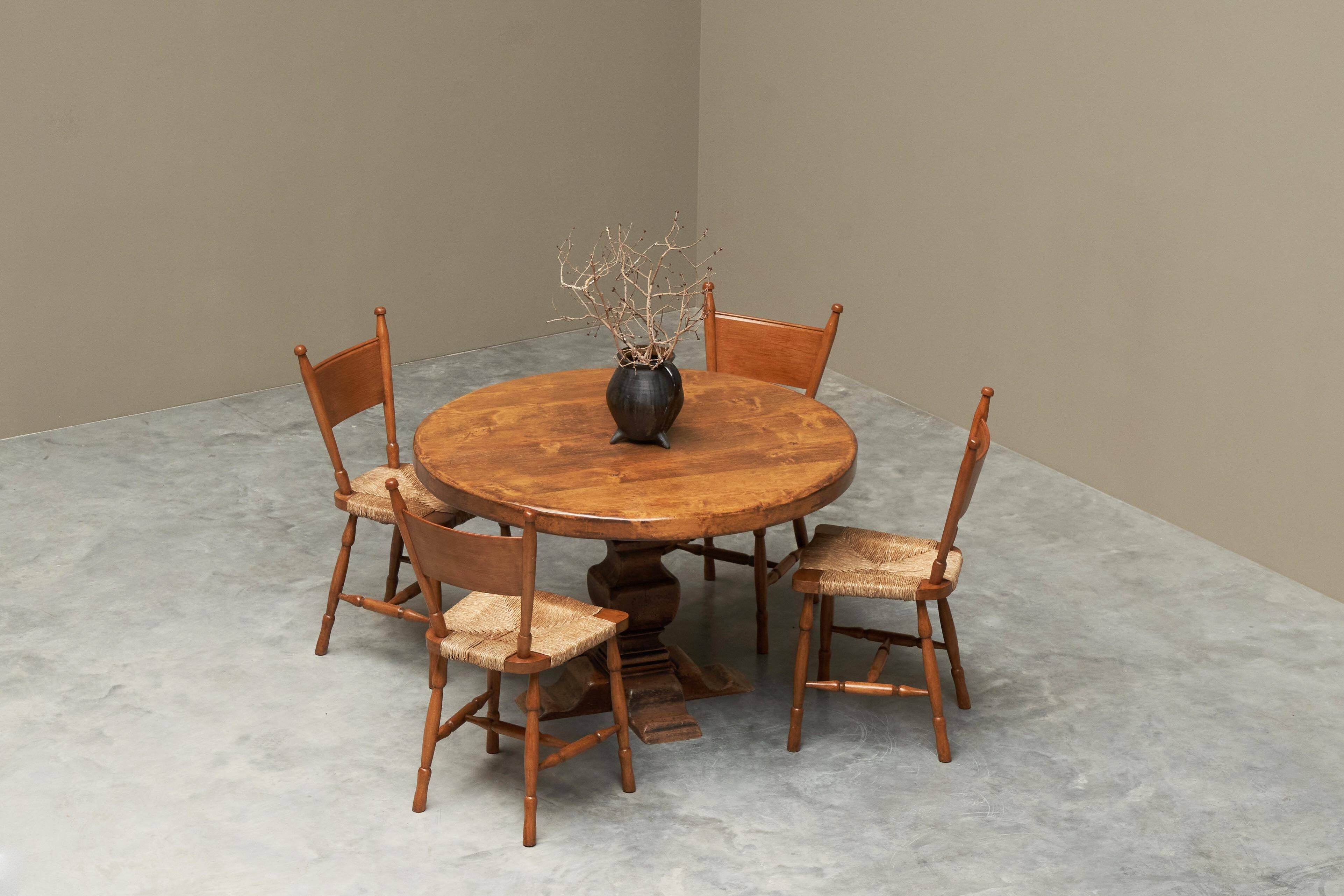Sculptural table in solid oak, 1960s