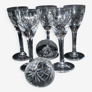 Cristallerie de saint-louis, set of 6 chantilly crystal liqueur glasses signed 11.5cm