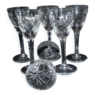 Cristallerie de saint-louis, série de 6 verres à liqueur en cristal chantilly signé 11.5cm