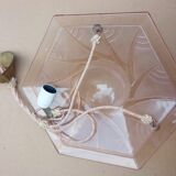 Art Deco ceiling lamp / chandelier in pink pressed molded glass in working order