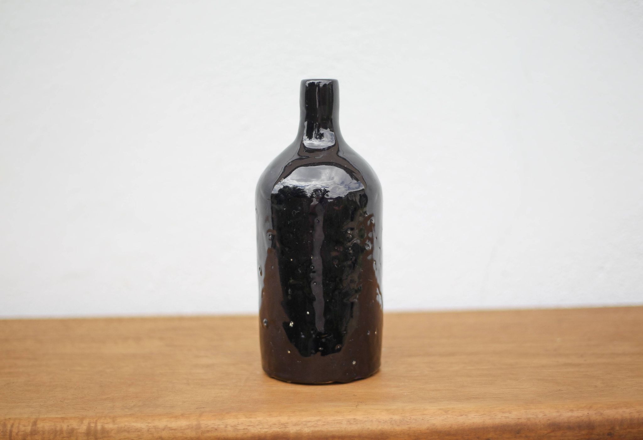 Vintage cobalt blue glazed terracotta bottle, decorative bottle