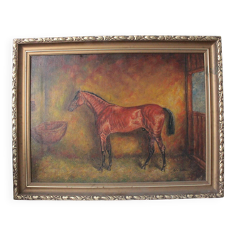 Peinture victorienne anglaise représentant un cheval alezan