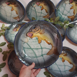 Service d'assiettes à poisson vintage