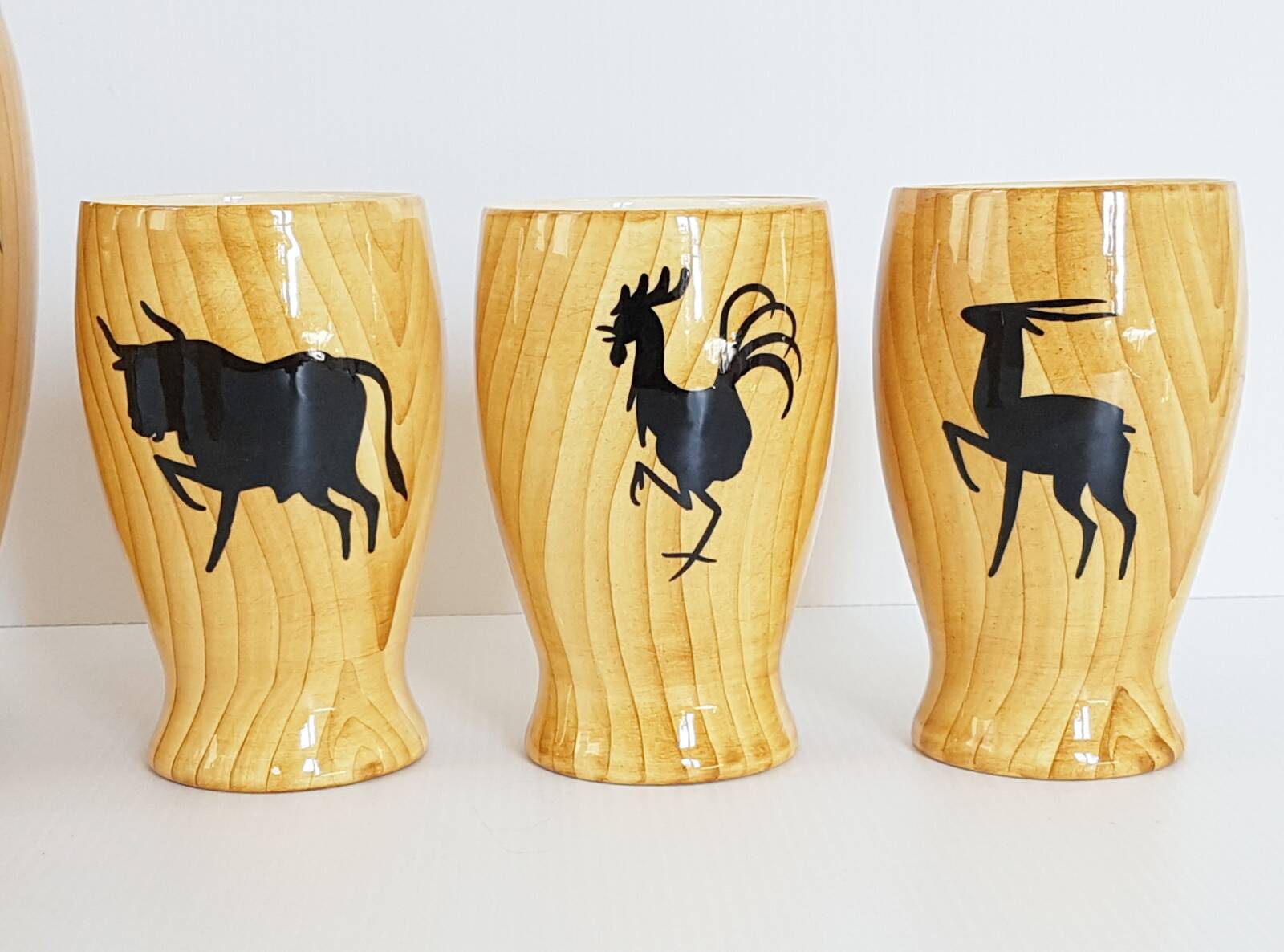 Service a orangeade grandjean jourdan vallauris ceramic faux-wood 1950 vi