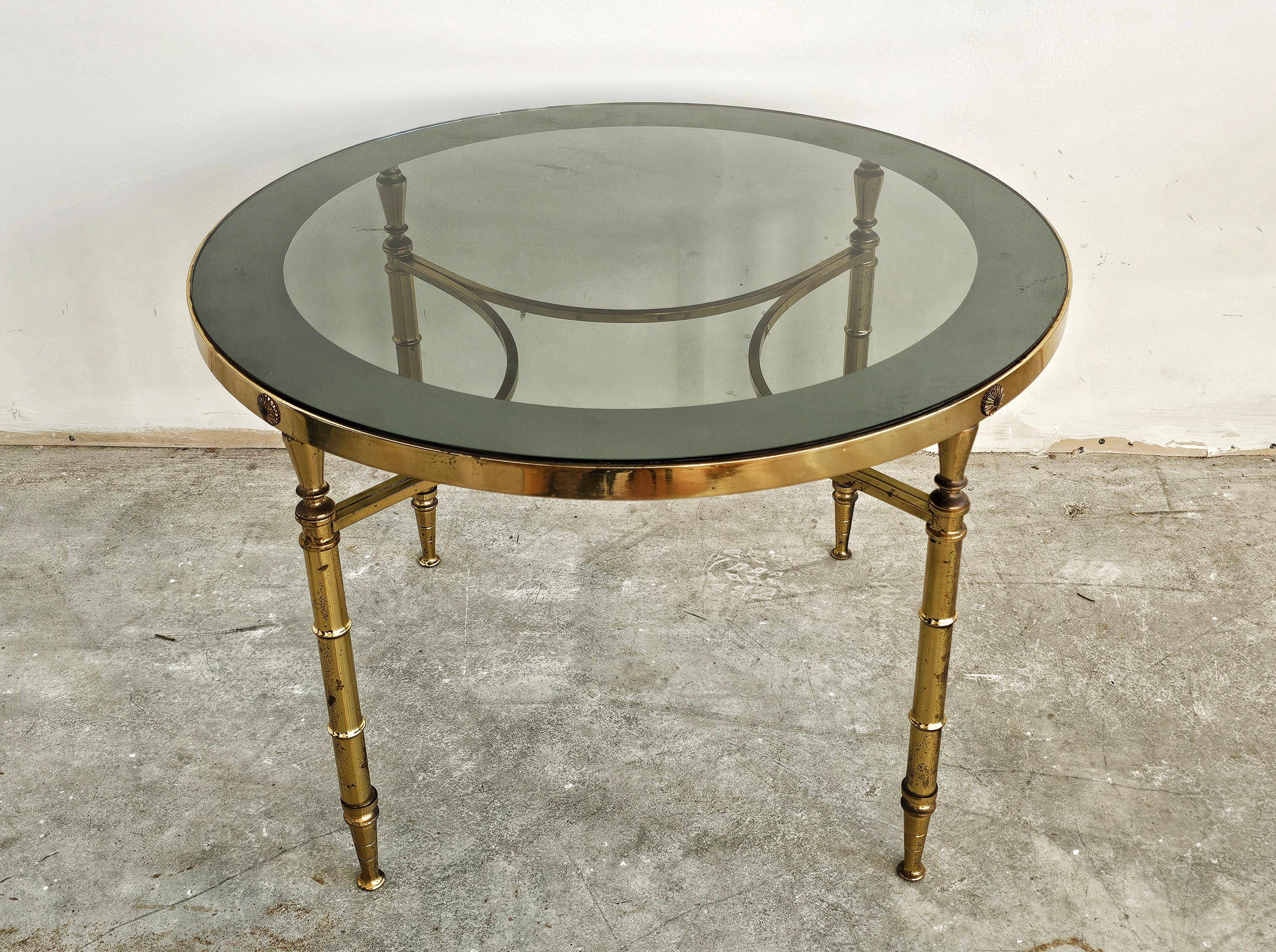 Circular bronze-gilded coffee tables Hollywood Regency Maison Charles