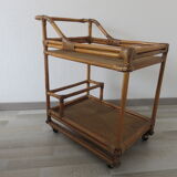 Rolling table, bamboo rattan service 70s