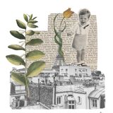 Print collage format a3. sur les toits