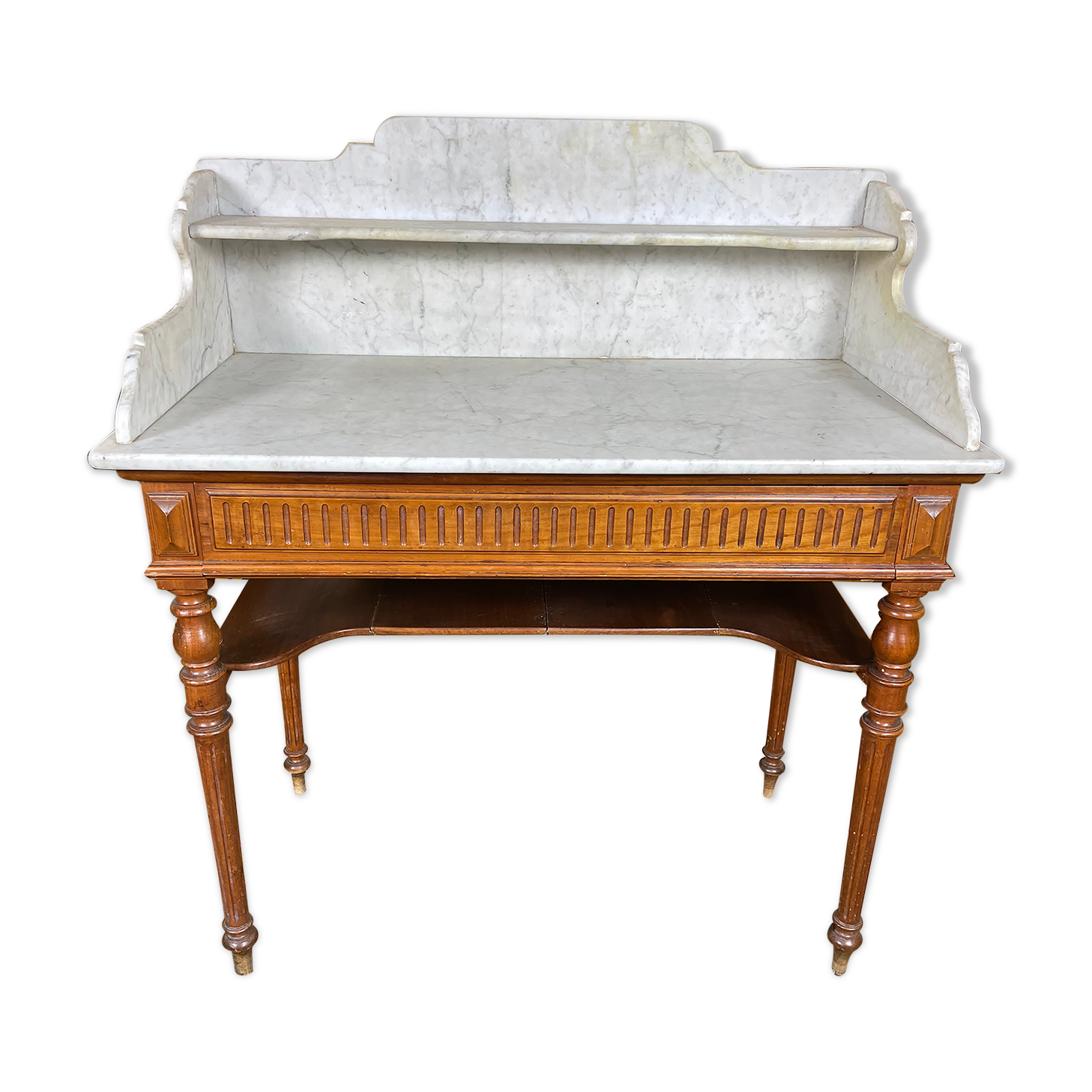 Dressing table - Wash table in walnut and white marble
