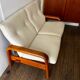 Scandinavian 2-seater bench sofa in teak and wool.