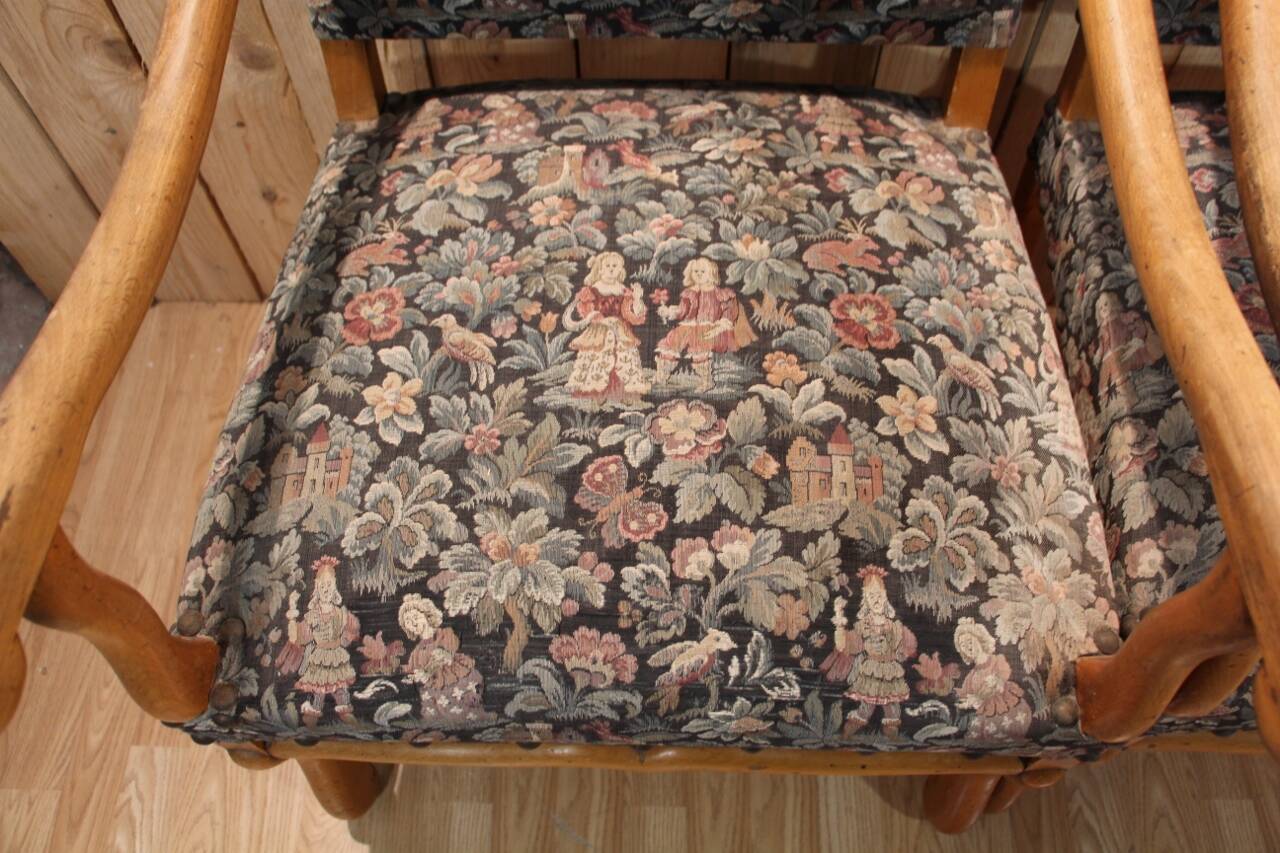 Pair of Louis XIII Style Armchairs in Sheep Bone, Needlepoint Tapestry