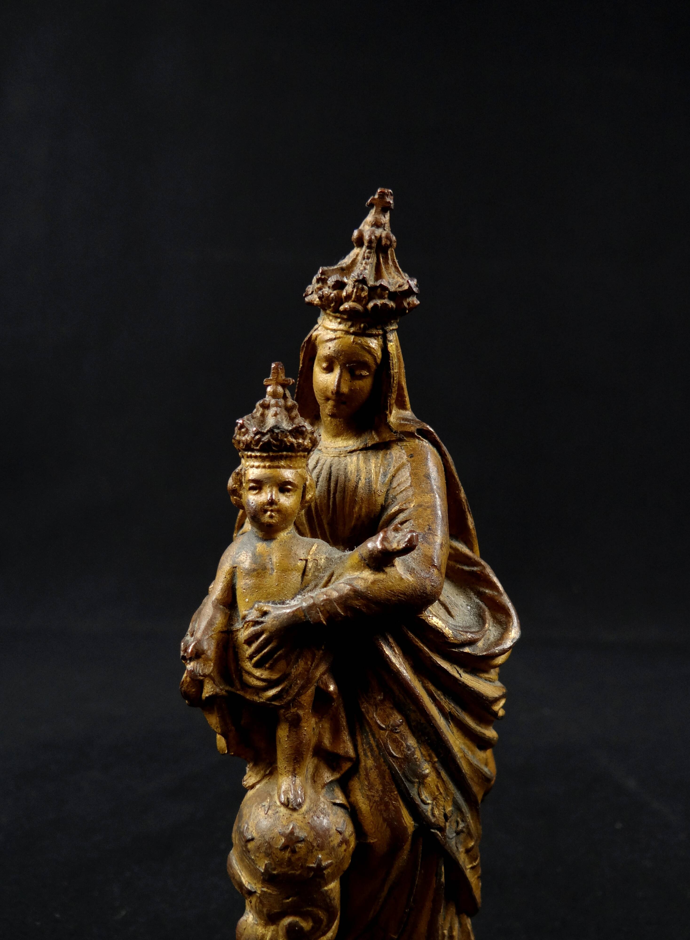 Statuette of the Virgin and Child Our Lady of Victories in 19th century spelter