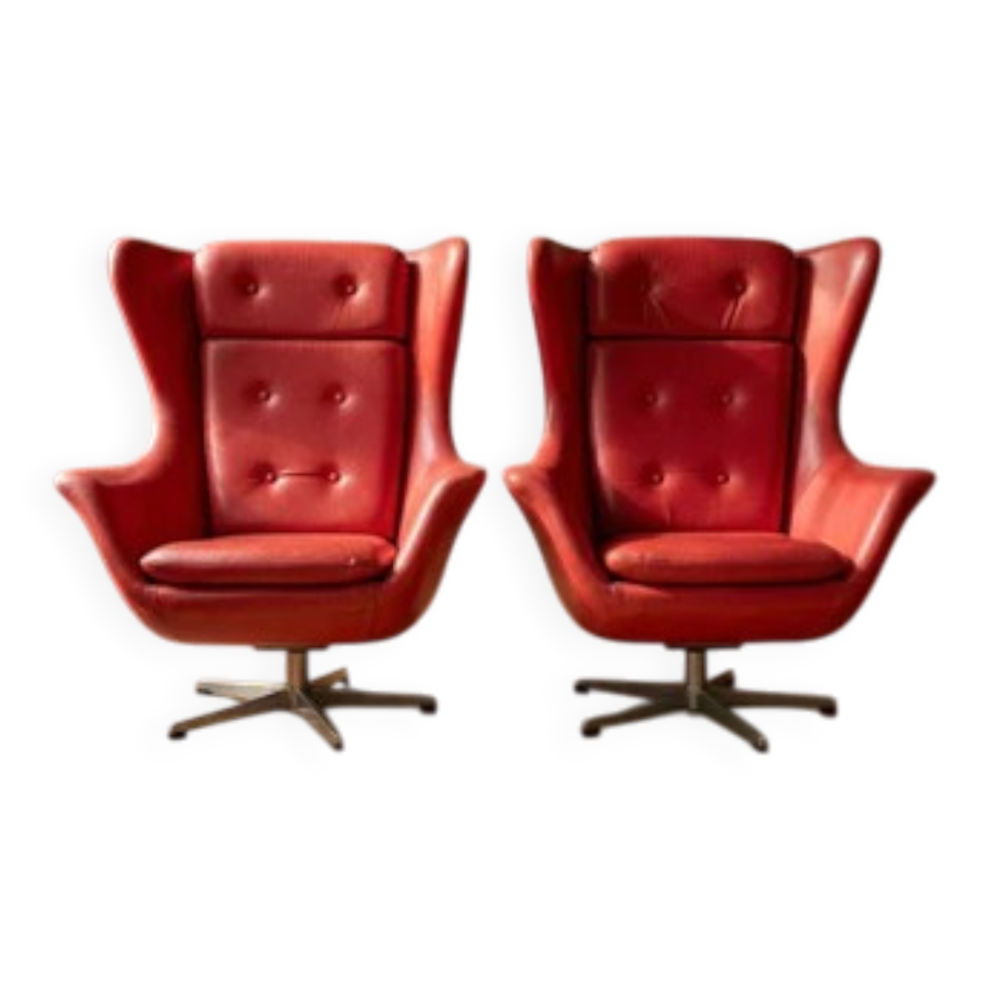 Pair of high-back swivel lounge chairs Scandinavian modern leather & aluminium by UP Závody Rousínov 1960s Czechoslovakia