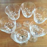 Set 6 engraved crystal wine glasses