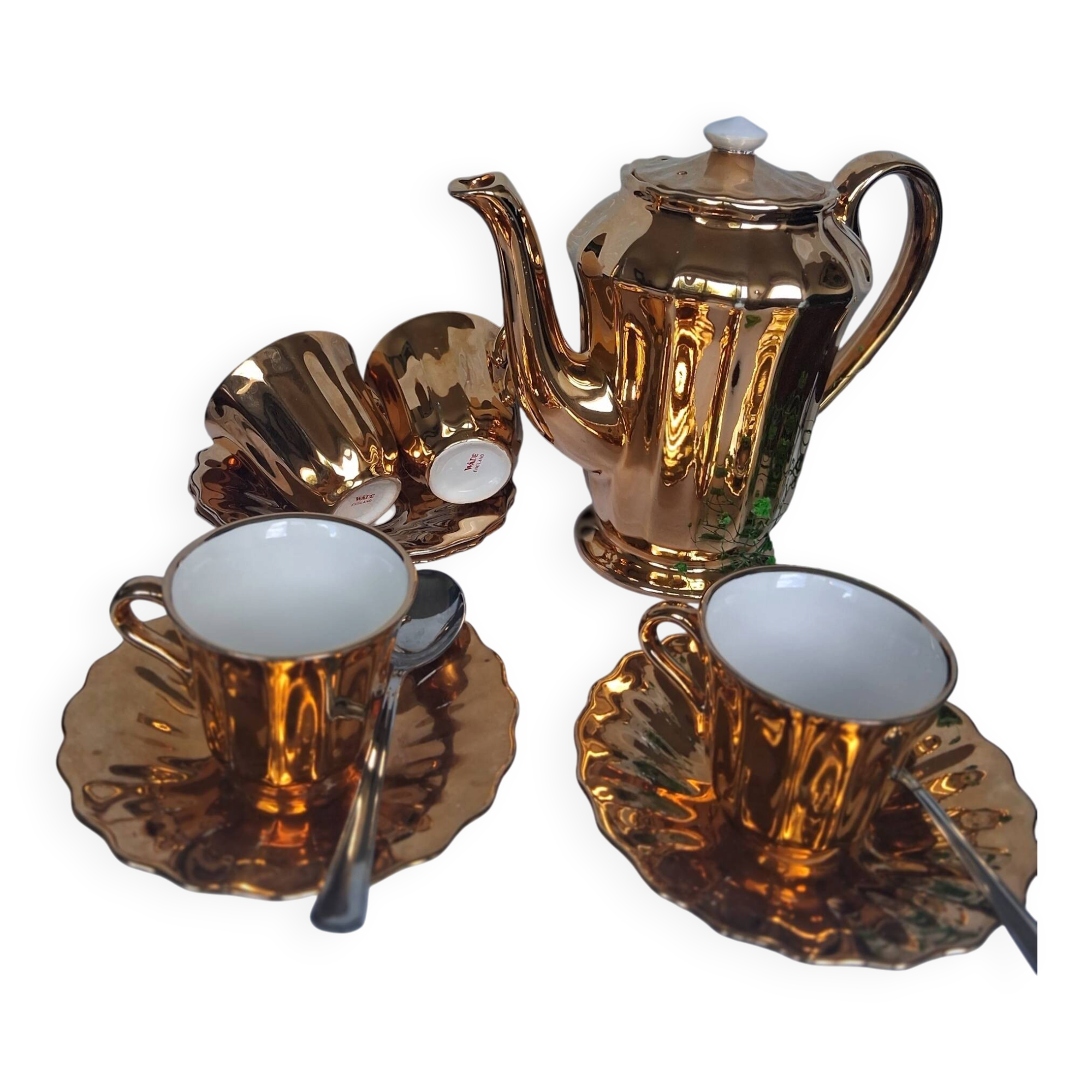 Vintage moka service in gilded porcelain for coffee, 1950s-1970s.