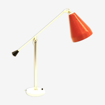 Red Panama table lamp / desk lamp designed by Wim Rietveld for Gispen Panama from 1956