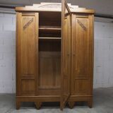 Art Deco carved oak wardrobe - Flemish workshop circa 1930