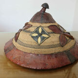 African hat "Fulani" in leather and braided rope 1900s