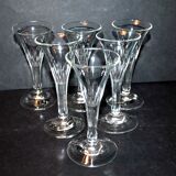 Set of 6 old liqueur glasses - flared tulip shape in cut crystal 1900