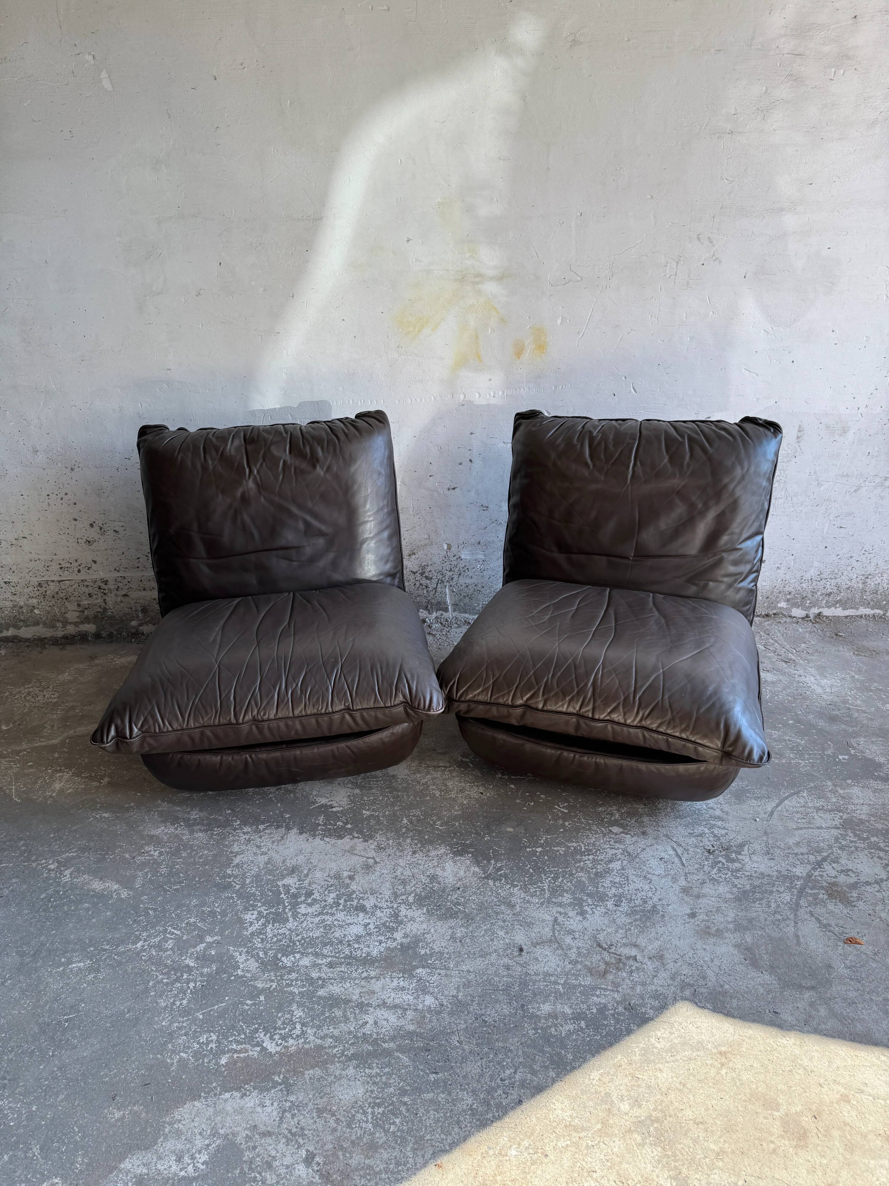 Michel Cadestin 1970s Dark Brown Leather 4-Piece Modular Sofa for Airborne